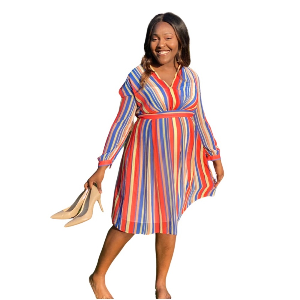 LONG SLEEVE SHEER STRIPPED DRESS!!